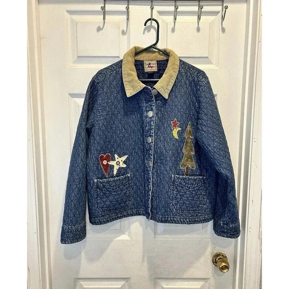 Don’t Mess With‎ Texas Quilted Denim Jacket Size XL Embroidered Christmas Tree - Picture 1 of 8
